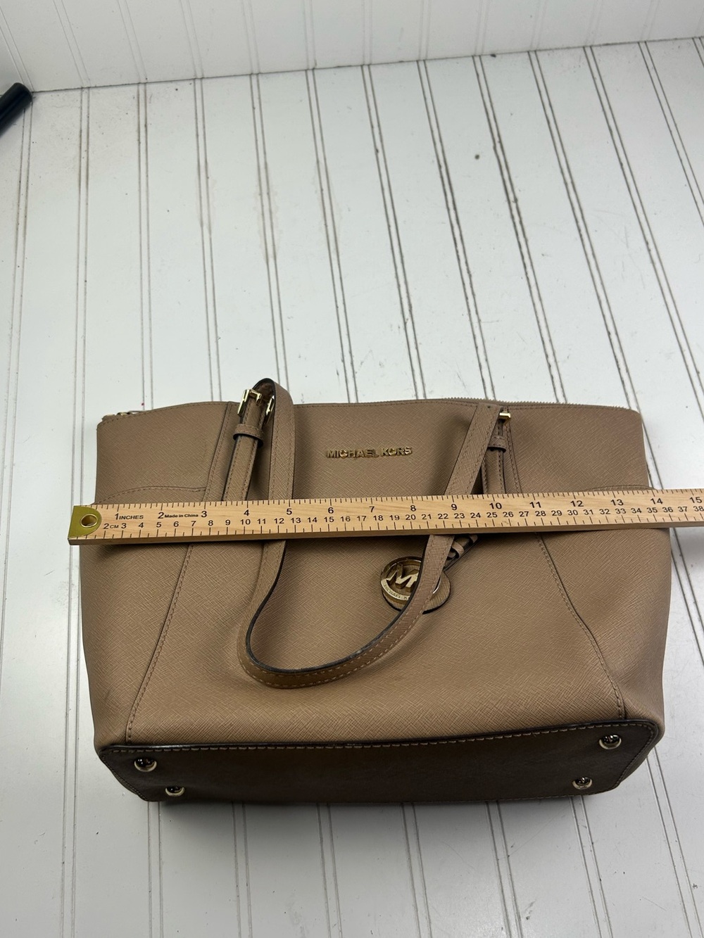 Michael Kors Dark Khaki Vintage Jet Set Item Large East West  Zip Top Tote $240 - Picture 8 of 10